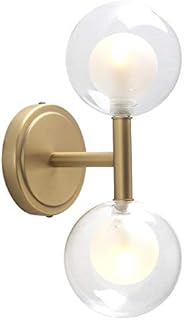 Phansthy Retro Industrial Wall Light Double-Headed Double Layer Glass Shades Sconces Straight Pole Transparent 12cm Small Globe Glass Lampshade Wall lamp for Vanity Mirror Bedroom (Antique)