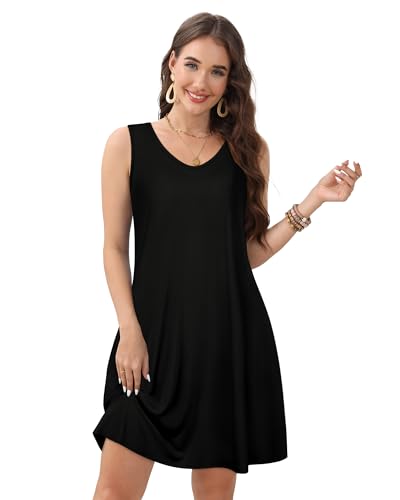 Image of CHICGAL Womens Summer Dresses Casual Sleeveless Loose T Shirt V Neck Sundress Swing Beach Cover Up with Pockets 2026