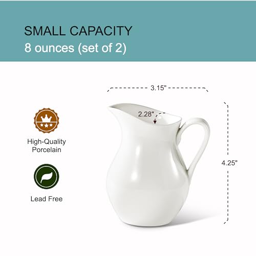 Dinnerlit White Porcelain Creamer Pitchers (Set of 2)
