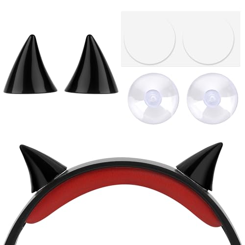 GEEKRIA Devil Horn Headphone Decor, Adhesive Horns for Headband, Gothic Punk Halloween Cosplay Accessory Compatible with Sony, Bose, Beats, Microsoft, Skullcandy Headphones (Black)