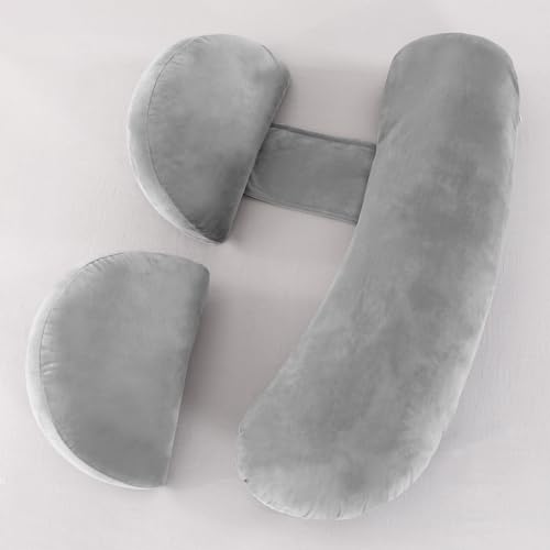 WQU Pregnancy Pillow for Sleeping, Maternity Pillow for Pregnant Women, Pregnancy Body Pillow Support Back,HIPS, Legs, Belly,Detachable and Adjustable Velvet Pillow Cover (Grey)