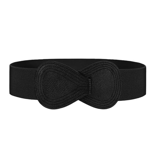 WHIPPY Women Wide Elastic Belt Ladies Stretch Dress Belt Fashion Waistband with 8-shaped Interlock Leather Buckle, Black, Fit Waist Size 30