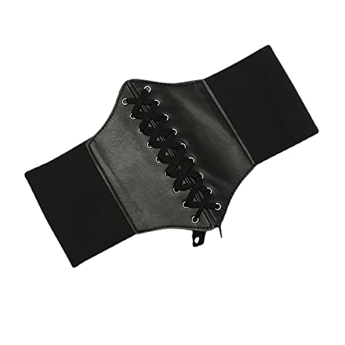 Corset Belt for Women Lace up Leather Belt Wide Waist Belt Elastic Tied Waspie Belt Womens Corset Belts Vintage Lace-up Cinch Elastic Waist Belt for Dresses（black)