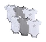 American Baby Company Unisex 6-Pack 100% Cotton Short Sleeve Bodysuit, 9-12 Months