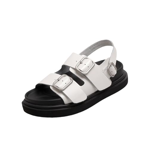 Womens Sandals Thick-soled genuine leather Roman sandals for women one-piece buckle double-buckle straps versatile casual