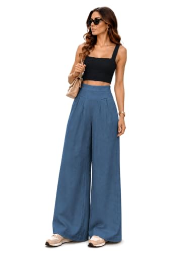 Image of Womanista Cotton Linen Flared Palazzo Pants for Woman | Wide Leg Casual Trousers with Pockets | Loose fit Plazo Pants for Women | High Waist Office wear (Available in Plus Sizes)