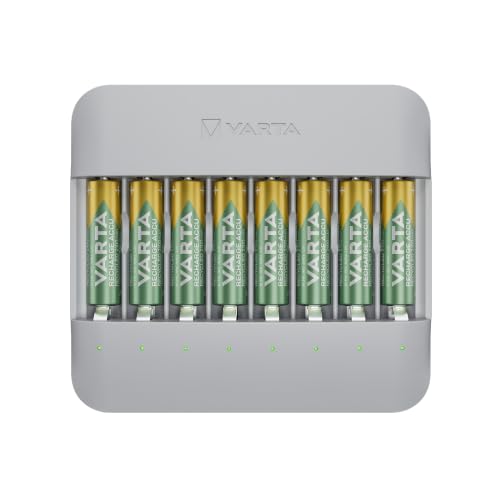 VARTA Akku Ladegerät, inkl. 8x AA 2100mAh, Batterieladegerät für wiederaufladbare AA/AAA Batterien, bis zu 8 Akku, Eco Charger Pro Multi, Einzelschachtladung, Gehäuse aus 75% recyceltem Material