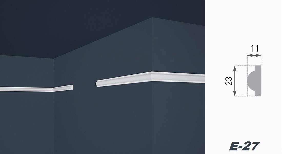 Marbet modanature da soffitto in polistirolo XPS - Modanature in stucco di alta qualità leggere e robuste dal design moderno - (confezione economica da 50 metri E-27-11x23mm) modanature decorative