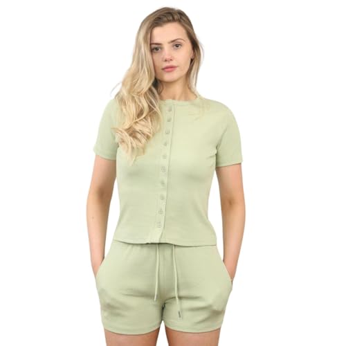 Ensemble 2 pièces femme haut court côtelé manches courtes janisramone