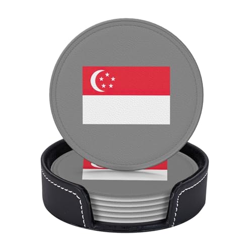 Lot de 6 sous-verres imprimés drapeau de Singapour - Pour table de salle à manger, bureau, extérieur, décoration d'intérieur - Utilisation polyvalente