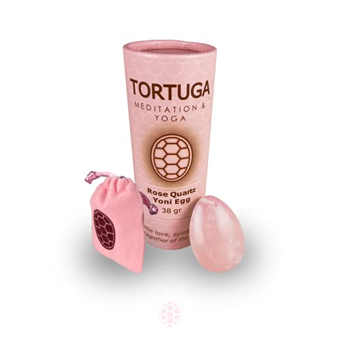 TORTUGA MEDITATION & YOGA - Yoni Ei Natürlichem Rosenquarz perforiert Größe M (40x 26 mm) KEGEL Übungen Zubehör: Stoffbeutel Baumwollseil Reinigungsbürste und Anleitung - Jadestein - Nephrite