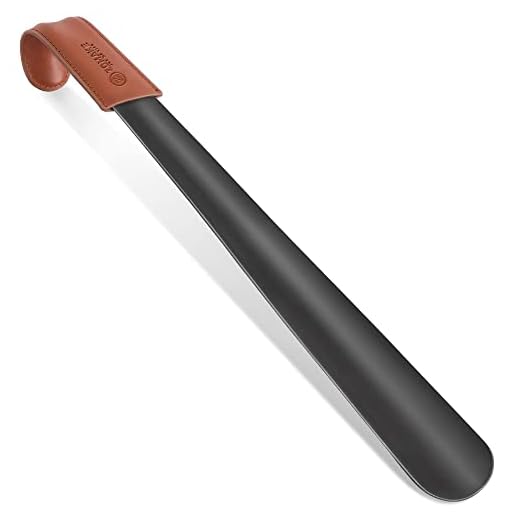 ZOMAKE Long Handled Shoe Horn with Leather Strap Stainless Steel Shoehorn for Boots