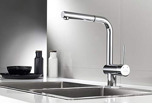 Pull Down Kitchen Faucet Tap - Aurho Single Handle Brass Body Kitchen Sink Faucet with Pull-Down Sprayer, 360 Swivel Head Mixer Tap, Chrome Plated Finish