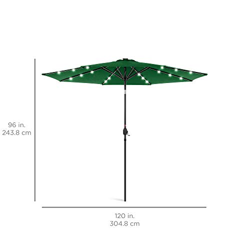 Best Choice Products 10Ft Solar Powered Aluminum Polyester Led Lighted Patio Umbrella W/Tilt Adjustment And Uv-Resistant Fabric, Green #TOP6