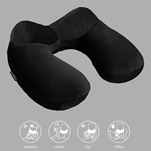 Urophylla Inflatable Travel Pillow, Soft Velvet Inflatable Neck Pillow For Traveling, Airplanes, Car With Compact Bag, Breathable Washable Cover, Suit For Adults Sleeping - Black (Black) #TOP4