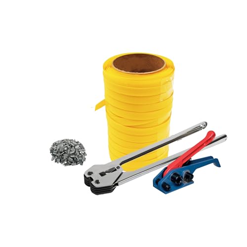 Trojan Economy Pallet Strapping Tools Banding Starter Kit - Contains Strapping Tensioner Sealer 100m Yellow Polypropylene Plastic Strapping & 50 Semi Open Strapping Seals