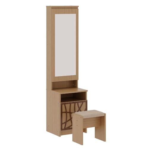 Image of Wakefit Dressing Table with Mirror & Storage | 1 Year Warranty | Mirrored Dressing Table with Stool (Engineered Wood - Columbian Walnut, Azha)