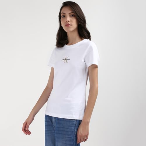 Calvin Klein Jeans Damen T-Shirt Kurzarm Monologo Slim Rundhalsausschnitt, Weiß (Bright White), 4XL – Ansicht 2