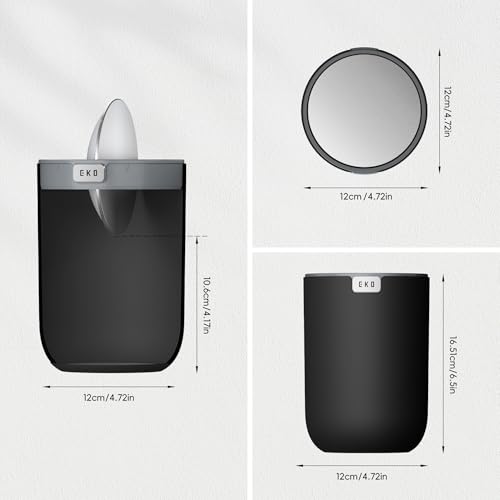 Image of EKO Fandy 0.4 Gal /1.5L Mini Tabletop Trash Bin with Swing-Lid, Desktop Trash Can for Bathroom Countertop, Vanity, Coffee or Office, Small Garbage Bin (Black)