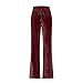Sinzelimin Womens Velvet Sweatpants Fashion Solid Color High Waist Lace up Stretchy Comfy Wide Leg Pants Sport Casual Trouser Wine XX-Large
