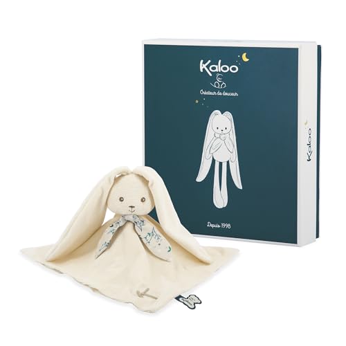 KALOO - Lapinoo - Doudou Lapin - Peluche Bébé - Couleur Crème - Carré 30 x 30 cm - Bi-Matières Coton et Velours Côtelé Très Doux - Boîte Cadeau - Dès la...