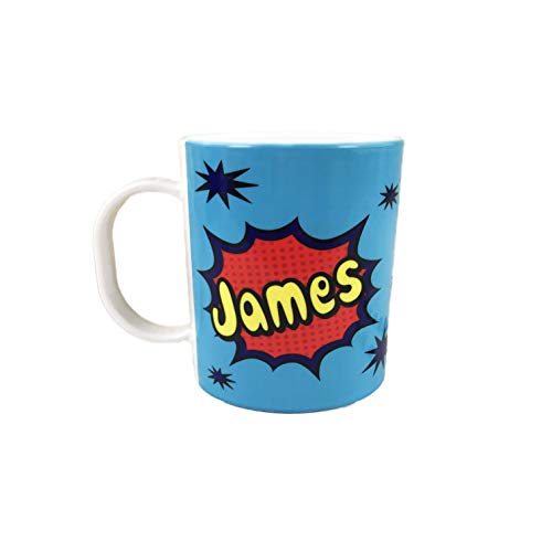 The Supreme Gift Company Personalised POW Blue Superhero Children’s Mug – 11oz BPA-Free Polymer Mug with Custom Name – Unbreakable Kids Comic Cup, Microwave & Dishwasher Safe