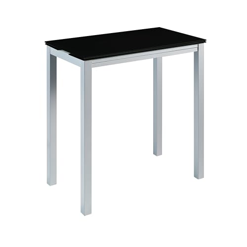 MOMMA HOME Table de cuisine extensible - Modèle Londres Alta - Couleur : noir/argenté - Matériau : verre trempé / métal - Dimensions : 95 x 55/95 x 95 cm