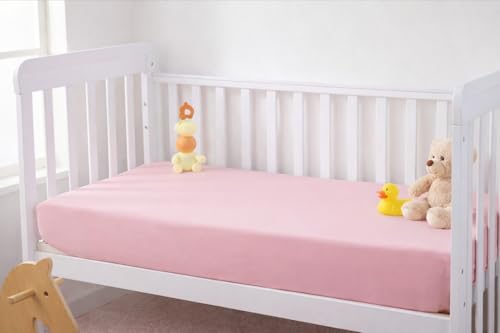 Image of Everyday Kids Fitted Crib Sheet, 100% Soft Breathable Microfiber Baby Sheet, Fits Standard Size Crib Mattress 28in x 52in, Pink Nursery Sheet