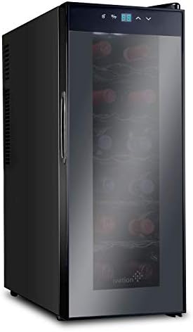 Ivation 12 Bottle Wine Cooler/Chiller - Counter Top Wine Cellar with Digital Temperature Display - Freestanding Wine Refrigerator with Glass Door Quiet Operation Fridge - Wine Fridge with Lock
