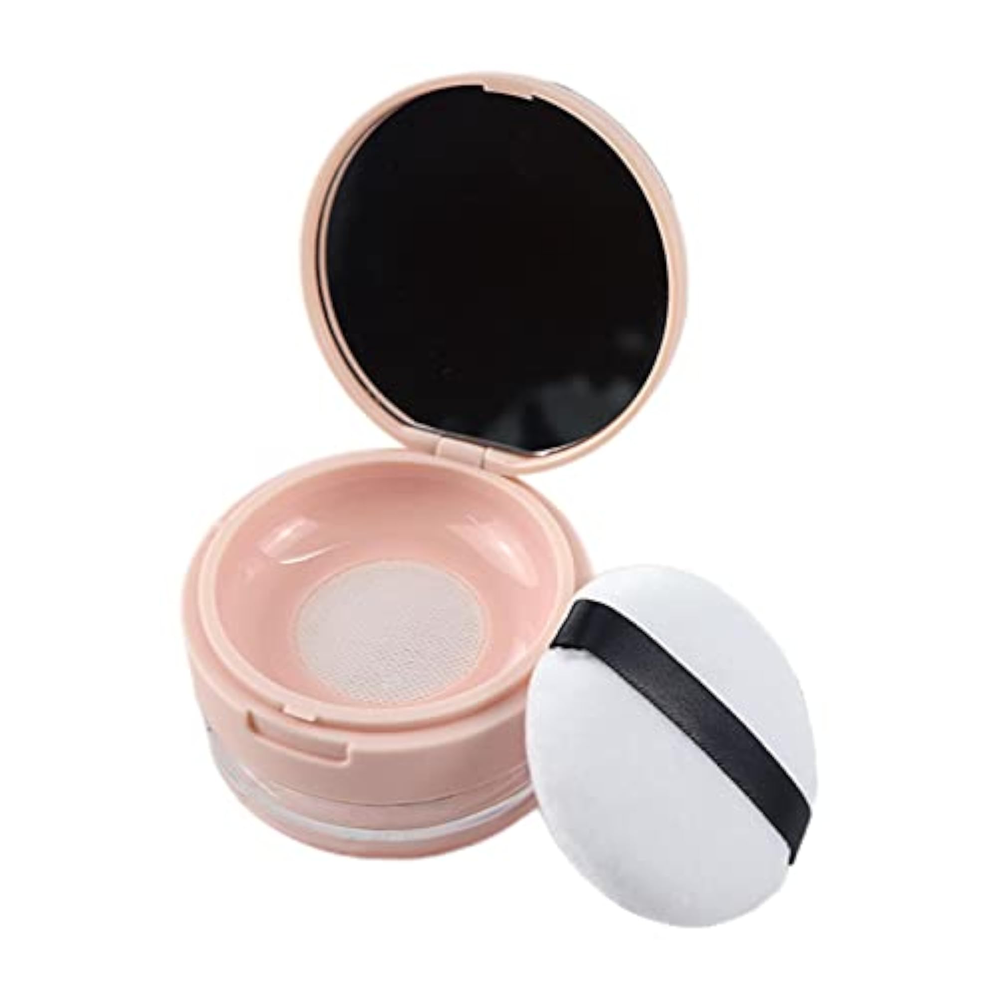 Travel Reusable Loose Powder Container with Puff, Pink
