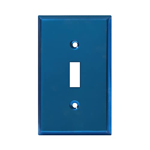 Image of ENERLITES Toggle Light Switch Metal Wall Plate, Stainless Steel Switch Cover, Corrosion Resistant, Mid-Size 1-Gang 4.50 inch x 2.76 inch, Stainless Steel 201, 7711-PBL, Polished Blue