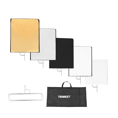 TENBEST Photography Light Reflector Flag Kit, 30x35inches/75x90cm, 4-in-1 Gold/Silver/Black/White Diffuser and Translucent Diffuser, Foldable Stainless Steel Frame