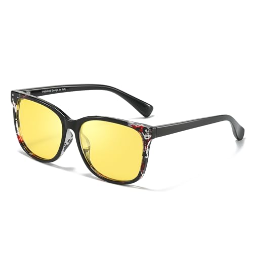 Image of Myiaur Women's Polarized Night Driving Glasses, Anti-Glare Yellow Lens | Nighttime Driving Glasses Boost Low Light Vision, UV400 Protection, Lightweight Frame For Night Driving, Rain & Fog