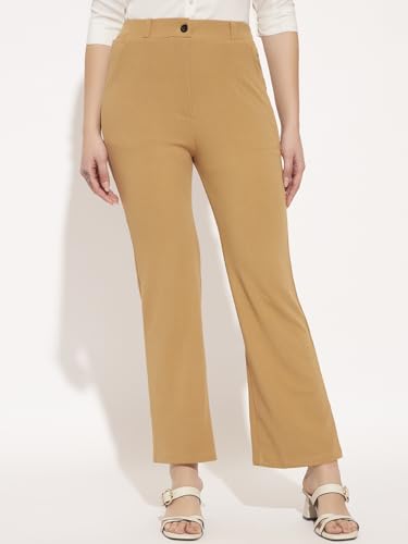Image of Vogaan Women High Rise High Waist Trousers Flared Korean Style Formal Pants| Elegant Workwear for Office, College & Events