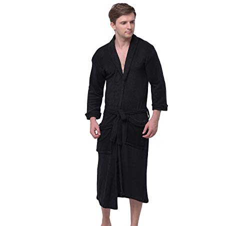 Image of Men's /Women Bath Robe Full Sleeve Cotton Bathrobe | Soft, Light, Compact & Highly Water Absorbent - Suitable for Birthday /Anniversary /Diwali /Couple /wedding Gift | 250 GSM |Black