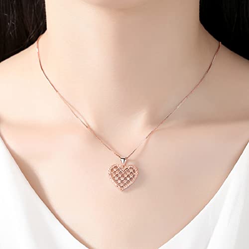 Harlorki Women Girl's Shiny 18K Rose Gold Plated Hollow Out Crystal Rhinestone Love Heart Pendent Chain Necklace Fashion Jewelry #TOP2