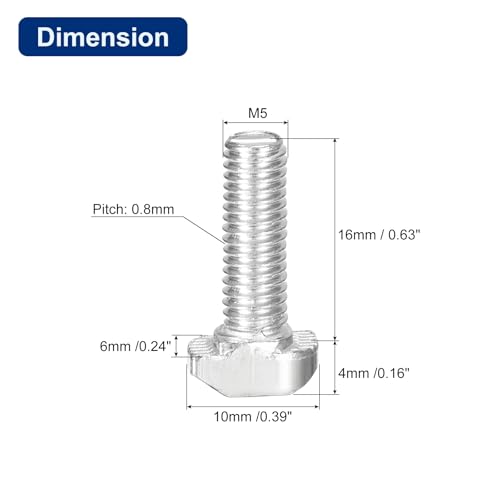 Image of uxcell 40Pcs T-Slot Bolts, M5 x 16mm Hammer Head Bolt T Screw Drop-in Stud for 2020 Series T-Slot Aluminum Extrusion Profile, Carbon Steel Nickel Plated, Silver