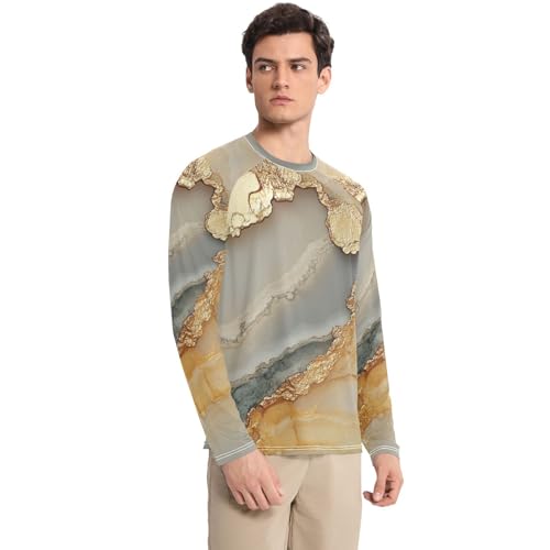 Marble Beige Yellow UPF 50+ Sun Shirts for Men Loose Crew Neck Round Neck UV Protective Clothing Water Fishing3