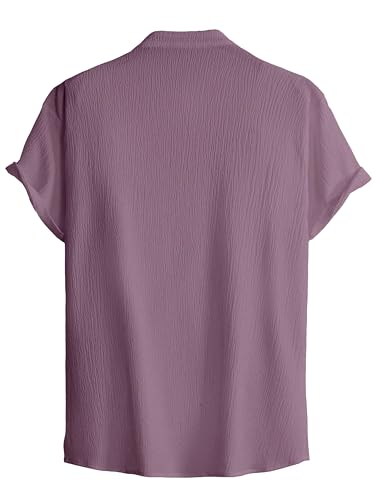 Image of Men Shirt | Black Solid Textured Casual | Regular Fit | Short Sleeve | Mandarin /Chinese Collar | Cotton Fabric | Stylish Office Summer Wear Shirt for Men