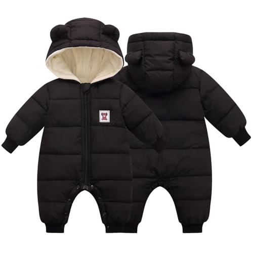 Image of BYFRI Baby Boys Girls Snowsuit Newborn Cozy Winter Coat Infant Bear Hooded Jumpsuit Toddler Snow Outfit for 0-24 Months