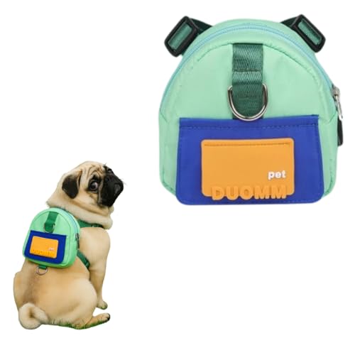 Coleira mochila com guia para cães. Com dispensador de saquinhos para fezes. Ajustável para cães pequeno e médio porte – ideal para viagens, trilhas e passeios diários. (Verde)