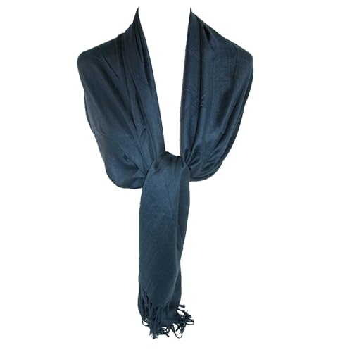CTM® Women's Classic Pashmina Style Shawl Wraps, Navy2