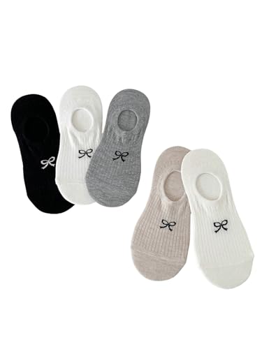 WDIRARA Women's 5 Pairs Cute Bow Socks No Show Low Cut Ankle Boat Socks