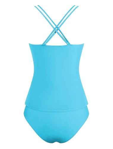Image of ZAFUL Womens Tankini Swimsuits V Neck Push Up Swim Top Color Block Tummy Control High Waisted Bathing Suits Swim Bottom
