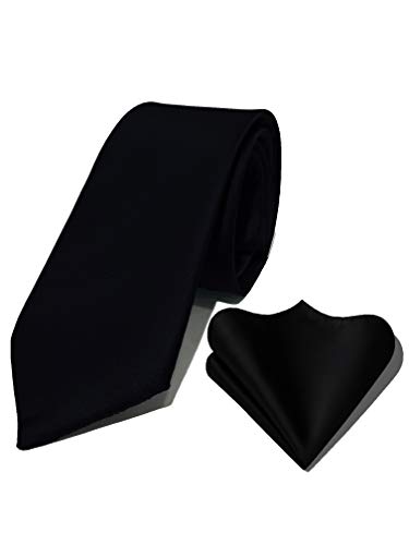 TD Garments Ties for Men - Black Tie and Pocket Square Set with Gift Box, Classic Men's Ties, Accessories for Men (BLACK)