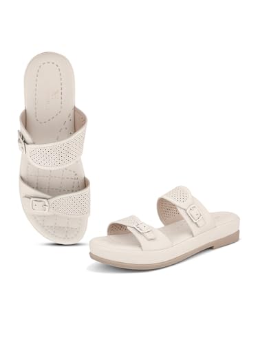 Image of XE Looks Women's Elegant Buckle Sandals - Perforated Comfort For Everyday Style