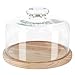 Quesera redonda con tapa de cristal y base de madera 25 x 18 cm. Recipiente para conservar frescos quesos o embutidos