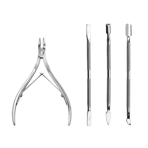 GUTERTOP 4 Stück Nagelhautzange Profi mit Nagelhautschieber, Hautzange Nagelhaut Sehr Leichtgängig Extra Scharf, Edelstahl Nagelhautschere für Fingernagel und Zehennagel