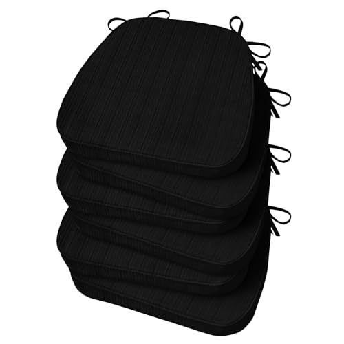 Basic Beyond Chair Cushions for Dining Chairs, D-Shaped Kitchen Chair Cushions with Ties Set of 6, 2.5" Thick Seat Cushions for Dining Room/Kitchen Chairs, 17" x 16", Black