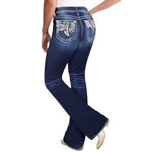 Flamingals Bootcut Jeans for Women Embroidery Print Flare Jeans Straight Leg Jeans Denim Pants